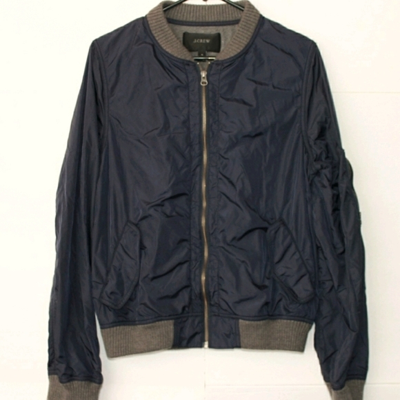 J. Crew Jackets & Blazers - J.Crew Navy and Grey Relaxed Bonded Nylon Bomber Full Zip Jacket Size Small